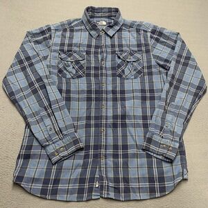 The North Face Shirt Mens Large Blue Plaid Flannel Long‎ Sleeve Button Up Casual